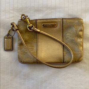 Coach Gold Leather-Panel Wristlet